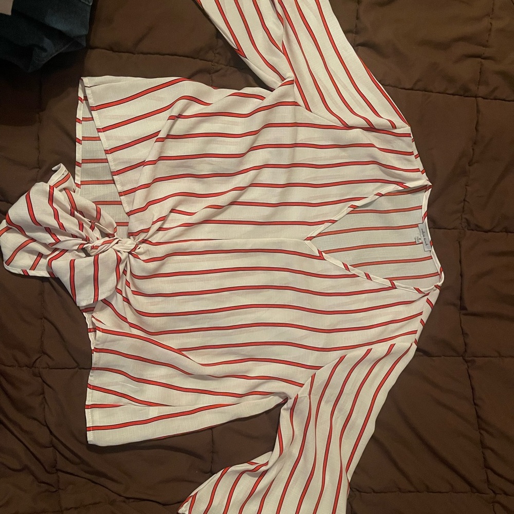White Birch Red and White Striped Blouse